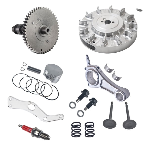 Billet Aluminum Flywheel .308 Camshaft Billet Rod（3.308）Performance Kit with 70mm Flat Top Piston 26lb Spring for 212cc Non-Hemi Predator Engines Minibike Go Kart Performance Parts