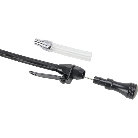 Speedway Motors Billet Engine Oil Dipstick for LS Engines with Flexible Braided Stainless-Steel Shaft, Black Finish, 6061 Aluminum Handle, 21.5 Inch Length