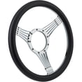 thumbnail image 1 of Billet Steering Wheel, Banjo Steering Wheel Style, Chrome Plated Racing Steering Wheel, Includes Black Leather Half Wrap, 1 of 8