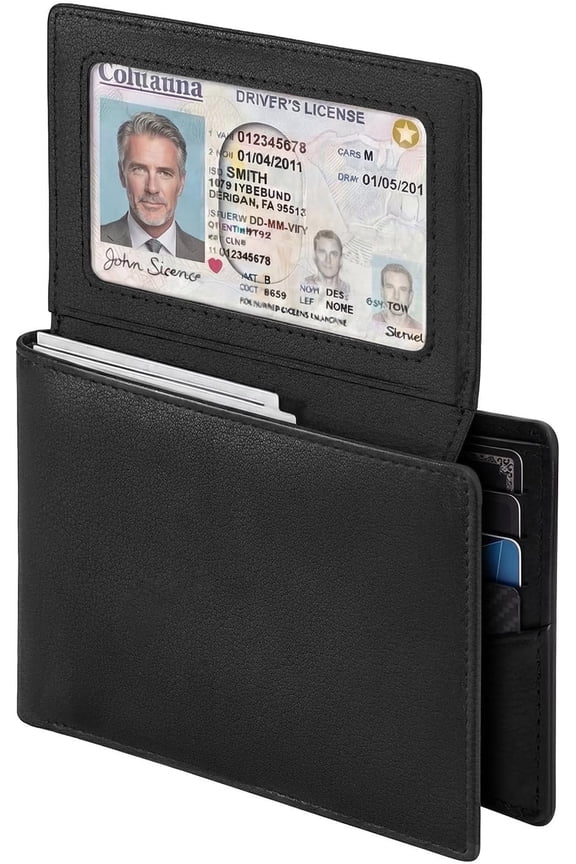 Billfold Wallet for Men: RFID Blocking Slim Bifold, 12 Card Slots & 2 ID Windows with Box, Black