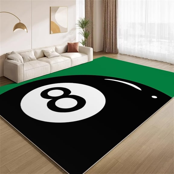 Billiard 8 Ball Area Rugs, Black Green Pattern Carpet, Washable Non Slip Low Pile Soft Rug for Living Room Bedroom Decor Mat 2ftx3ft