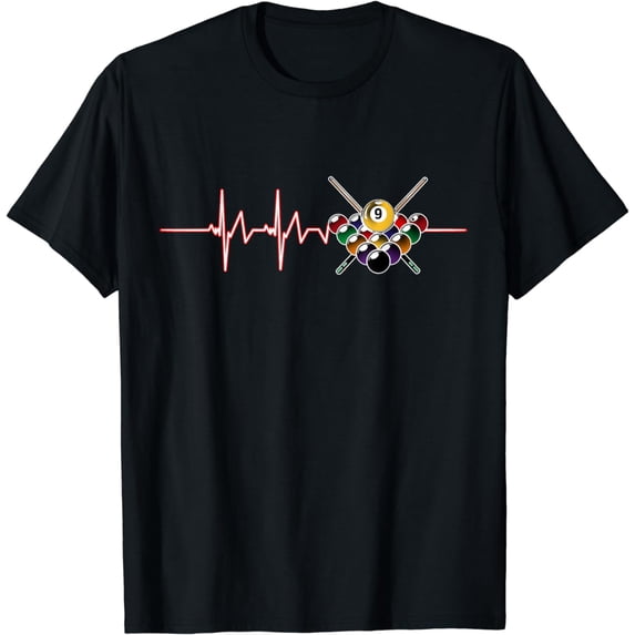Billiard 9 Ball Pool Player Billiards Cue Sports Heartbeat T-Shirt