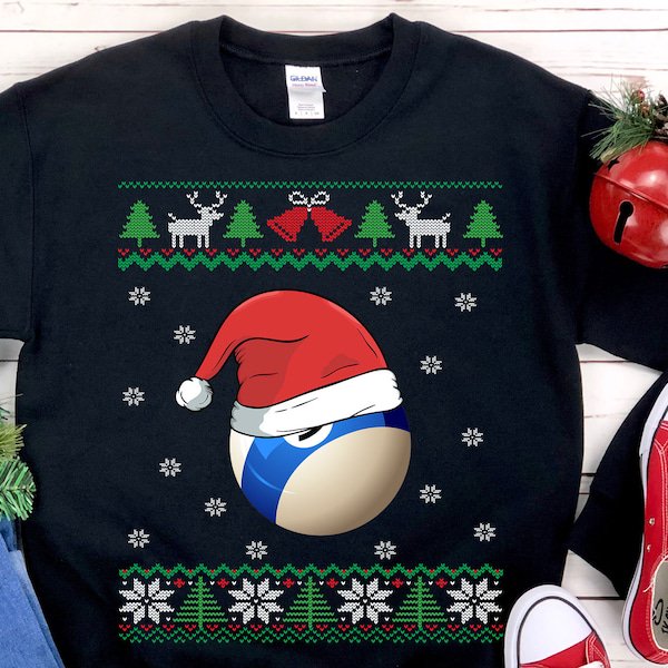 Billiard Ball Santa Hat Ugly Christmas Sweatshirt Funny Billiards