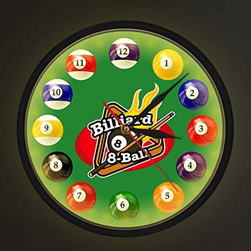 Billiard Balls Colorful Silent Wall Clock with Sound Control LED Night Light Pool Snooker Sports Clock Pool Hall Game Room Metal Frame Wall Watch Billiard Players Gift$$Home Decor, Kitchen, & Other