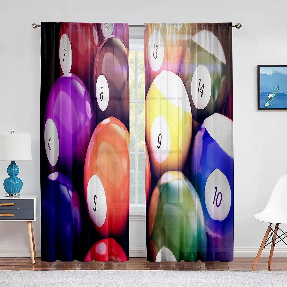 Billiard Balls Snooker Contest Entertainment Game Tulle Curtains for ...