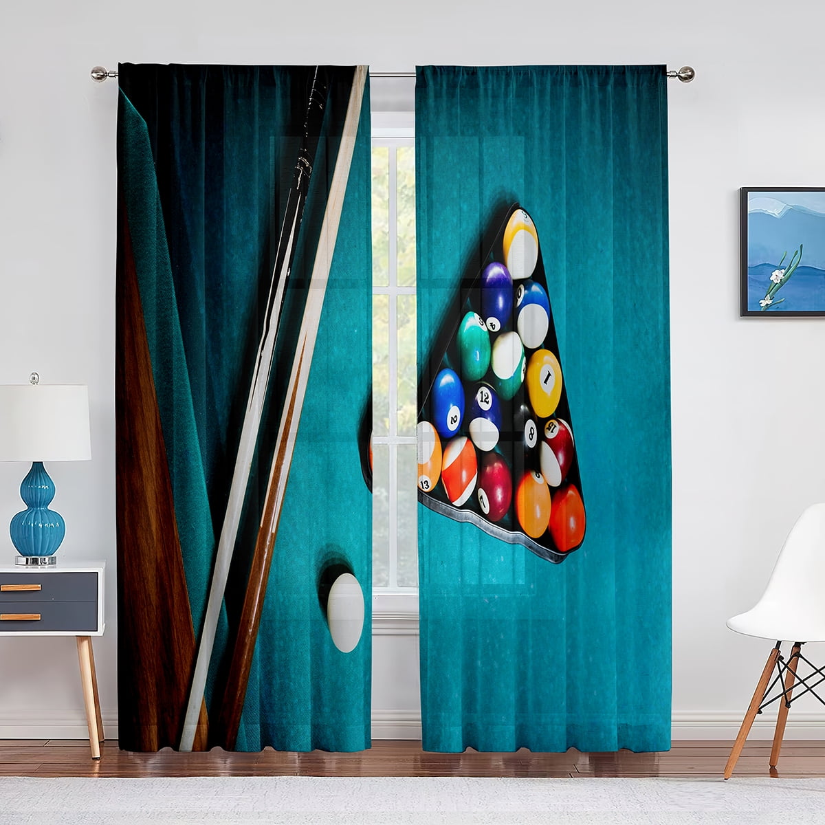 Billiard Balls Snooker Contest Entertainment Game Tulle Curtains for
