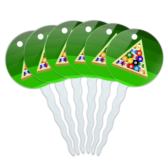 Billiard Balls and Triangle Pool Table Cupcake Picks Toppers - Set of 6