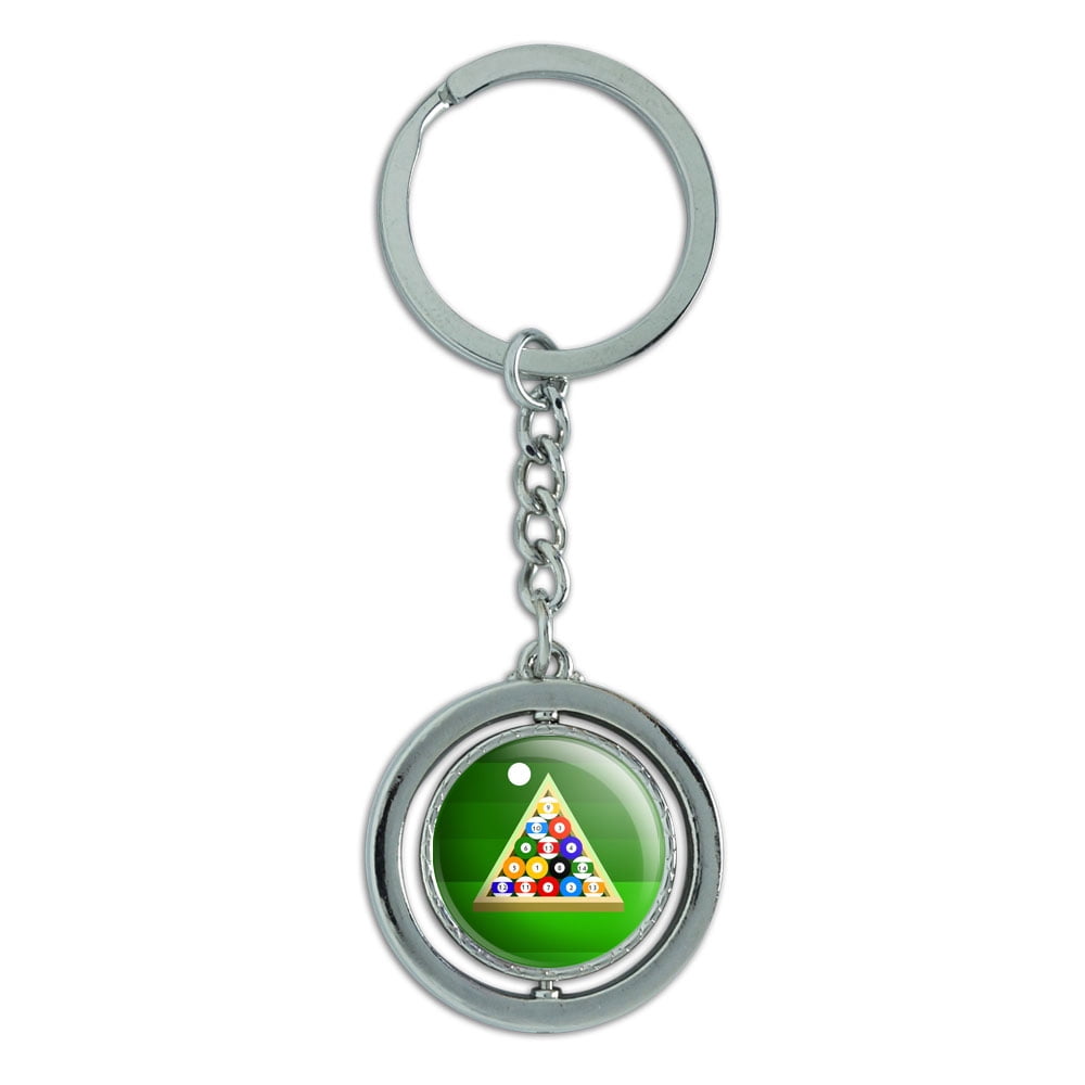 Billiard Balls and Triangle Pool Table Spinning Circle Metal Keychain ...