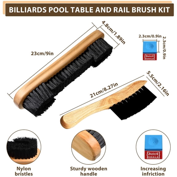 Billiard Brush Kit 3 Piece Set Beige Pool Table and Rail Cleaner