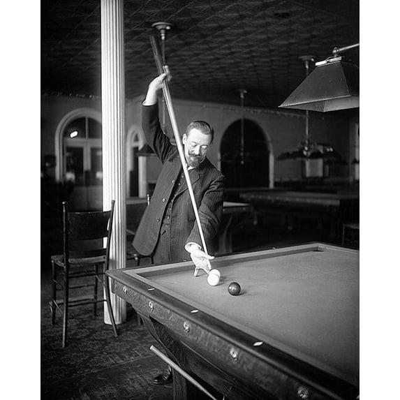 Billiard Player Firmin Cassignol Playing Pool Style - A - 24x36 Inch Glossy Laminated Poster - Stunning Detail and Bold Colors