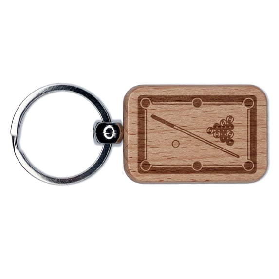 Billiard Pool Table Rectangle Keychain Charm Tag - Engraved Wood