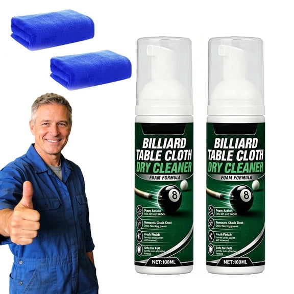Billiard Table Felt Dry Cleaner Foam Formula, Waterless Pool Table Cloth Care, Removes Chalk Dust, Restores Smooth Felt, Gentle Care for Home Gym Club, Gift for Billiard Enthusiasts(2pcs)