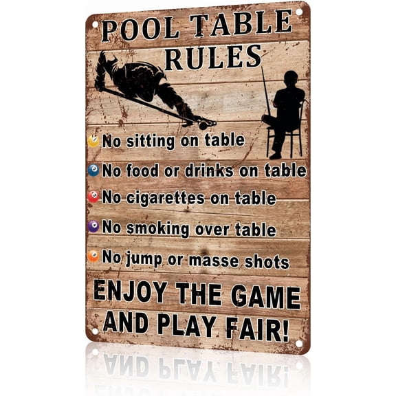 Billiard Vintage Metal Sign Pool Table Rules Decor Playing Pool Metal Sign For Men Billiard Hall Decoration Signs Club Garage Office Wall Decoration 8x12 inch
