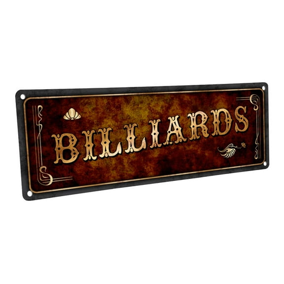 Billiards 4"x12" Metal Sign, Wall Décor for Mancave, Den, and Gameroom