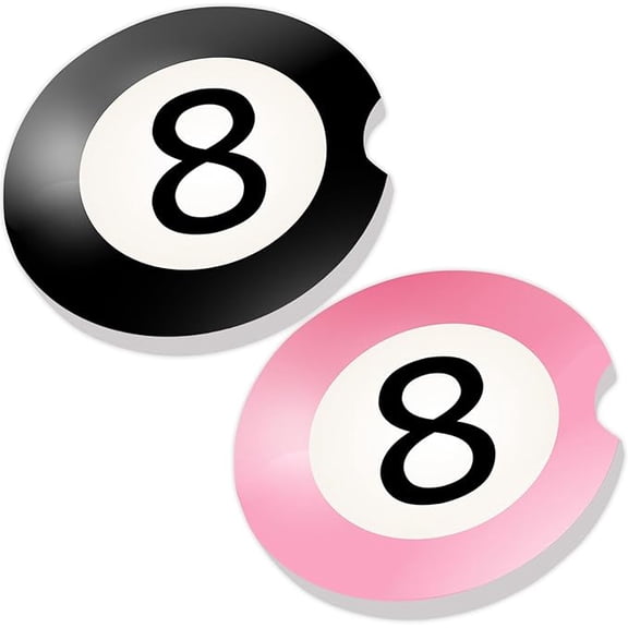 Billiards Absorbent Car Coaster for Cup Holder, 2 Pack Sports Pool Balls Ceramic Stone Removable Car Coasters Anti-Slip with Fingertip Grip, Auto Accessories Interior Decorations Supplies