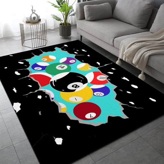 Billiards Area Rugs Black Background Broken Wall Design Entryway Rug Short Pile Non-Slip Soft Washable Indoor Thin Floor Carpet 4x7ft