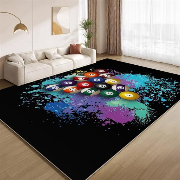 Billiards Area Rugs, Colorful Paint Splatter Carpet, Washable Non Slip Low Pile Soft Rug for Living Room Bedroom Entry Decor Mat 5ftx8ft