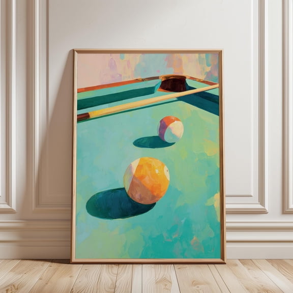 Billiards Art Wall Poster, Modern Pool Table Illustration Print, Minimal Sports Home Decor, Poster Only