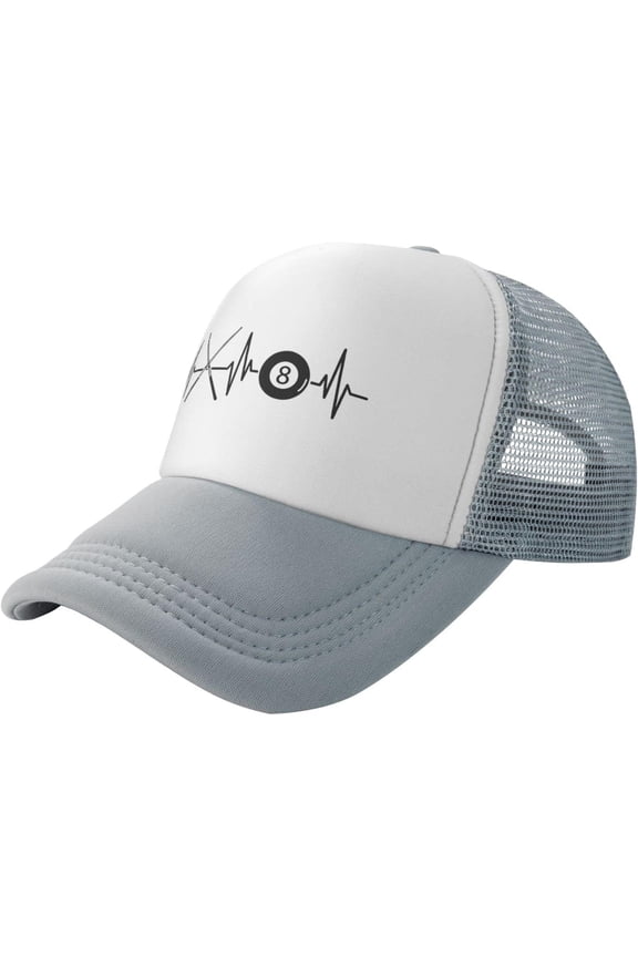 Billiards Ball Pool Cues Heartbeat Hat Mesh Cap for Men Women, Adjustable Trucker Hat Baseball Cap