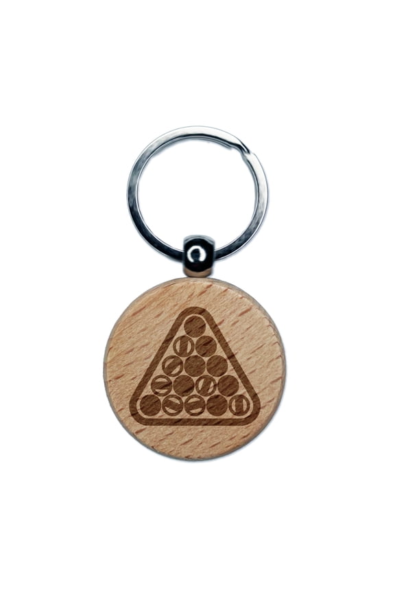Billiards Balls Pool Table Round Keychain Charm Tag - Engraved Wood