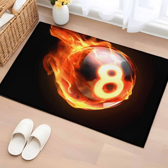 Billiards Bathroom Mats 2x3 FT,Non Slip Small Kitchen Mat,Modern Buruning Flame Sport Black Background Washable Soft Backed Front Door Throw Rugs Non-Shedding Indoor Outdoor Doormat for Entryway Sink