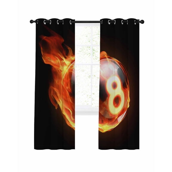 Billiards Blackout Curtains, Light Blocking Print Window Curtains, Modern Buruning Flame Sport Black Background Thermal Insulated Window Drapes for Living Room Kitchen Cafe 2 Panels, 84"W x 84"L