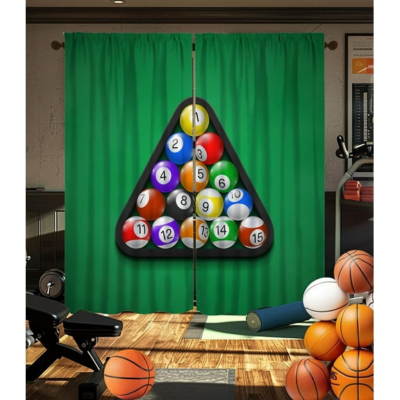Billiards Curtains,Modern Billiard Ball Tournament Hobby Game Play Sports Art Print Blackout Rod Pocket Window Treatments Drapes for Teens Men Gym Playroom Decor,Green 42" W X 54" L