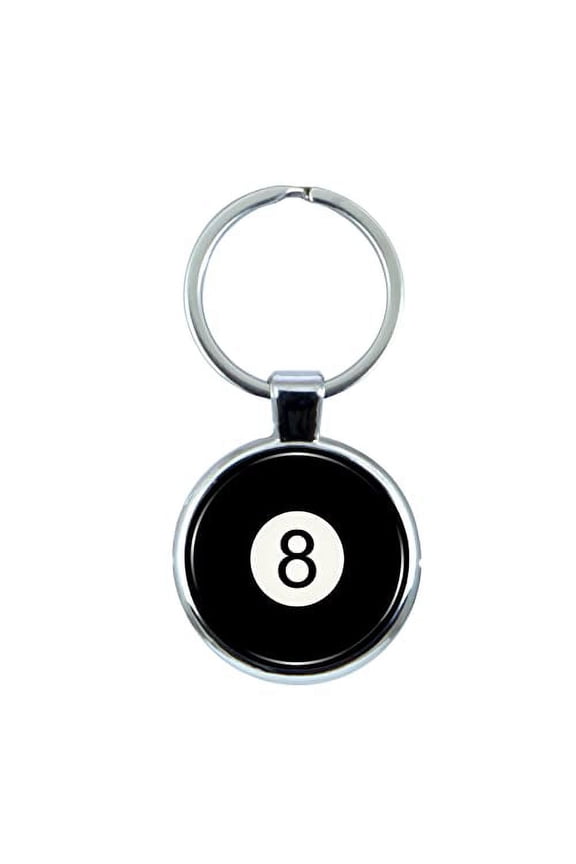 Billiards Eight Ball Keychain with Epoxy Dome and Metal Keyring