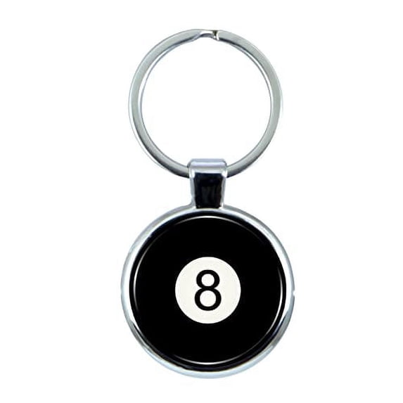 Billiards Eight Ball Keychain with Epoxy Dome and Metal Keyring