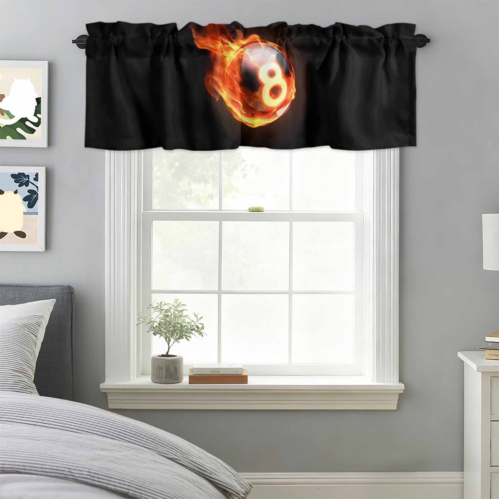 Ball Window Room Billiards Flame Black Eight Valances for Windows,Rod Pocket Valance for ...