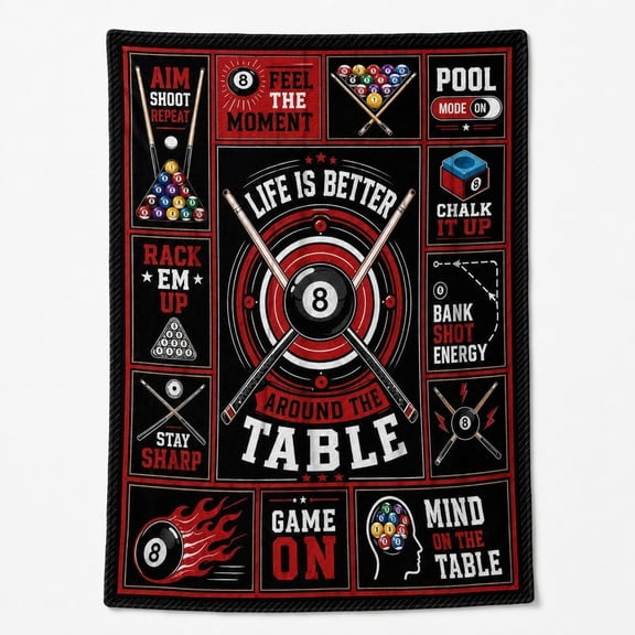 Billiards Game Room Graphic Fleece Throw Blanket, Soft 280 Gsm Polyester, Home Decor for Couch, Sofa & Bed