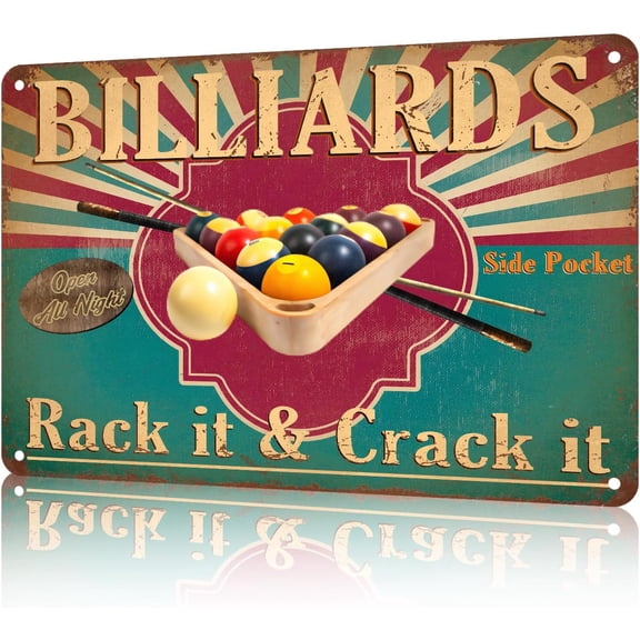 Billiards Metal Sign - Tin Sign for Pool Table Accessories, Funny Pool Room Decor, 8x12 inch