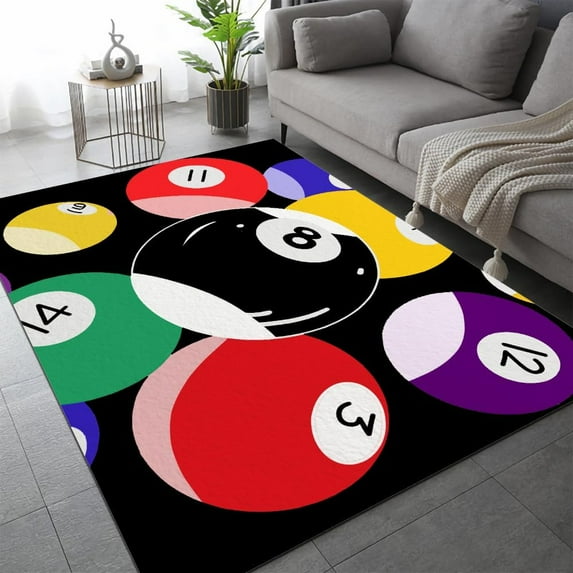 Billiards Minimalist Design Area Rugs Colorful Billiard Balls Entryway Rug Short Pile Non-Slip Doormat Soft Washable Indoor Thin Floor Carpet 4x8ft