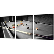Billiards Pictures Art Print on Canvas Pool Room Wall Decor Framed Prints Gallery Wrap Ready to Hang 12x16inchx3Panels