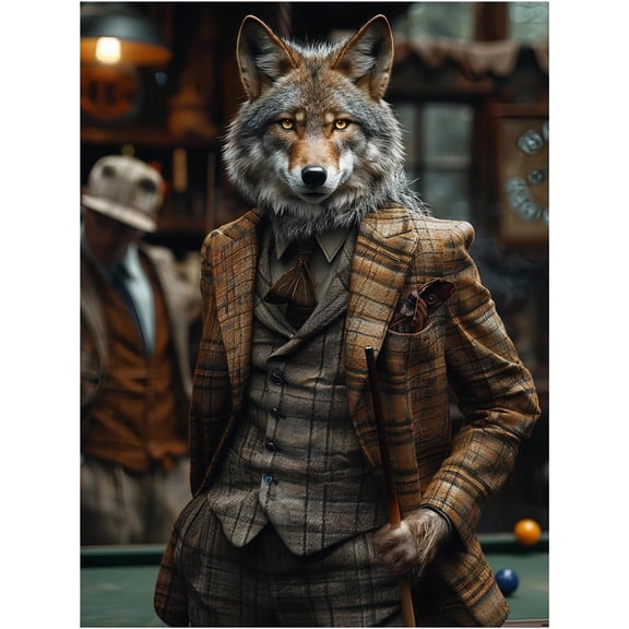 Billiards Player Wolf Poster Canvas Wall Art Prints Humor and Cute House Decoration Aesthetic Suitable for Living Room and Bedroom Wall Decor (12x16 Inches Unframed)