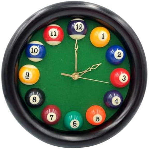 Billiards Pool Ball Clock - 11Inch Round Table Cool Wall Clock with Wood Frame, Great for Billiards, Pool, Game Room, Bar$$Home Decor, Kitchen, & Other