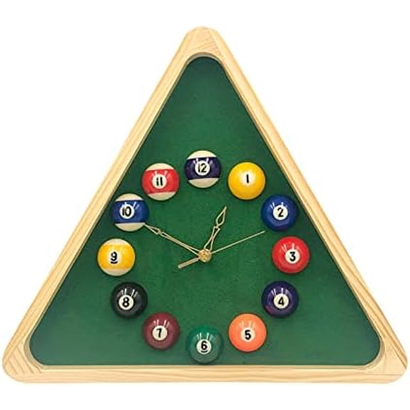 Billiards Pool Ball Clock - 14Inch Triangle Pool Table Cool Wall Clock with Solid Wood Frame,Great for Billiards Room,Pool Room,Game Room,Bar$$Home Decor, Kitchen, & Other