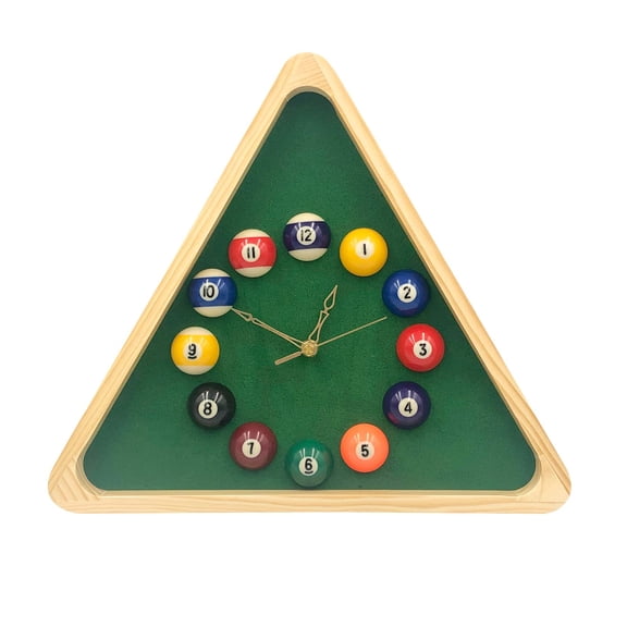Billiards Pool Ball Clock - 14inch Triangle Table Cool Wall With Solid Wood Frame Great For Room Game Bar