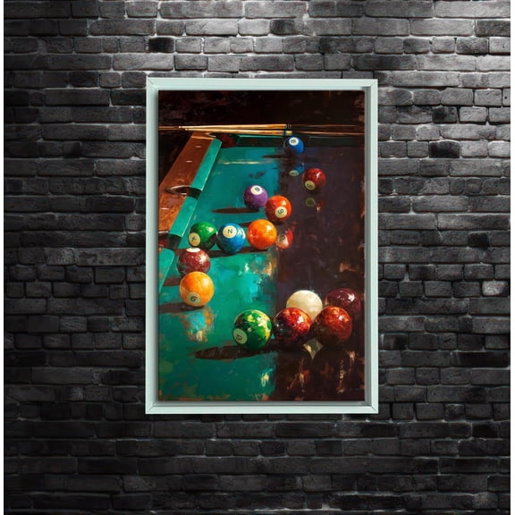 Billiards Pool Table Vibrant Bar Game Man Cave Wall Art, Unframed Canvas 8x10in