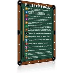 Billiards Rules Metal Tin Sign 8 Ball Pool Room Wall Decor for Game Room Coffee Shop Man Cave Club 8 x 12 Inch