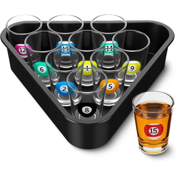 Billiards Shot Glass Set Gift for Pool Player 10 Colorful 1 oz Pool Ball Glasses with Triangle Rack Tray Bar Party Gift Easy to Clean Fun Sports Bar Drinking Gifts for Christmas