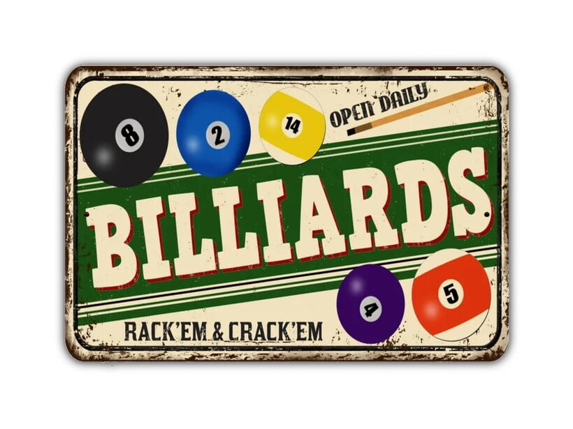 Billiards Sign Pool Hall Vintage Retro Rustic Patio Home Décor T