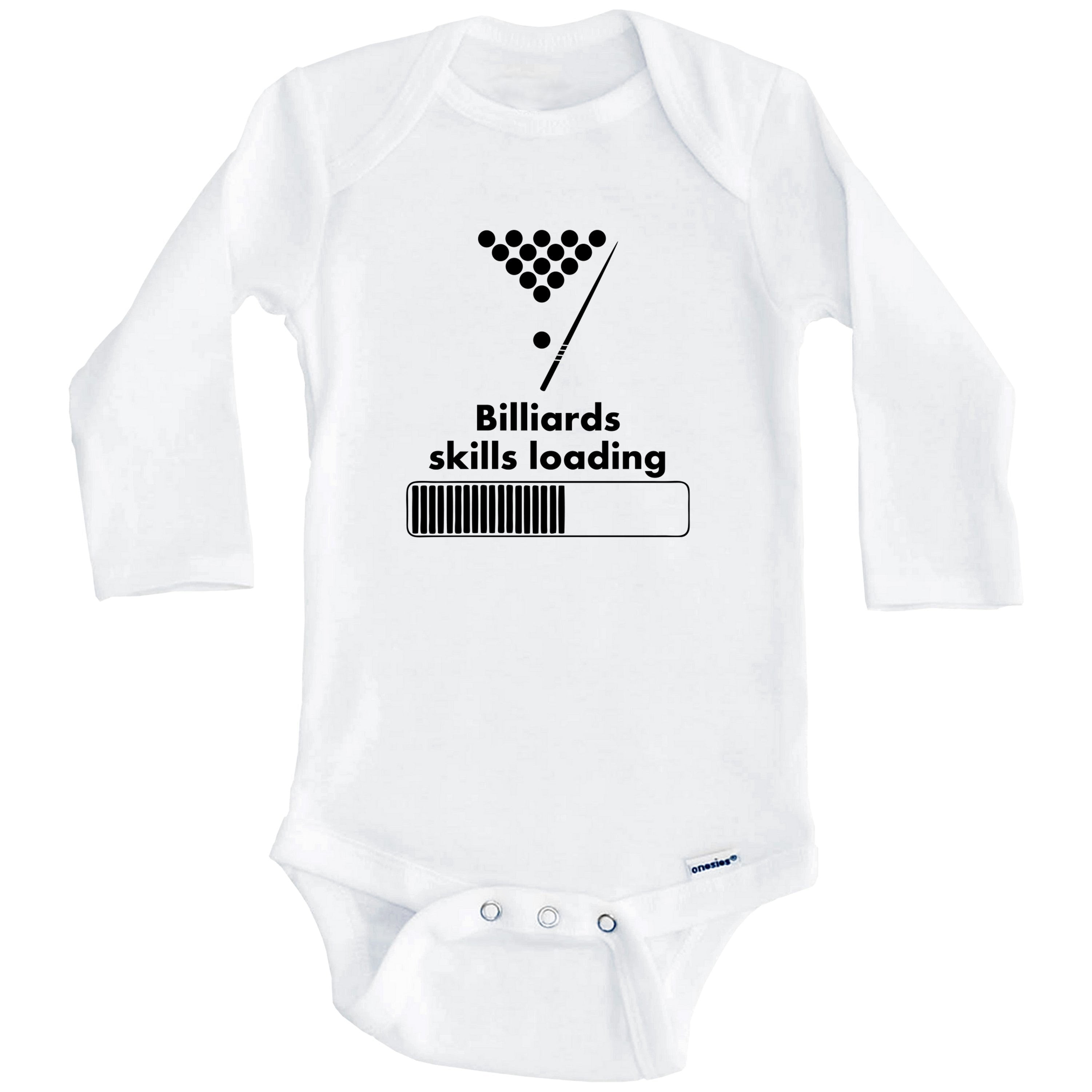 Billiards Skills Loading Funny Pool One Piece Baby Bodysuit (Long Sleeve), 3-6 Months White