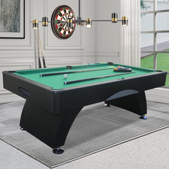 7 ft Pool Table with Accessories, Matte Black Billiards Table for Indoor Game Room