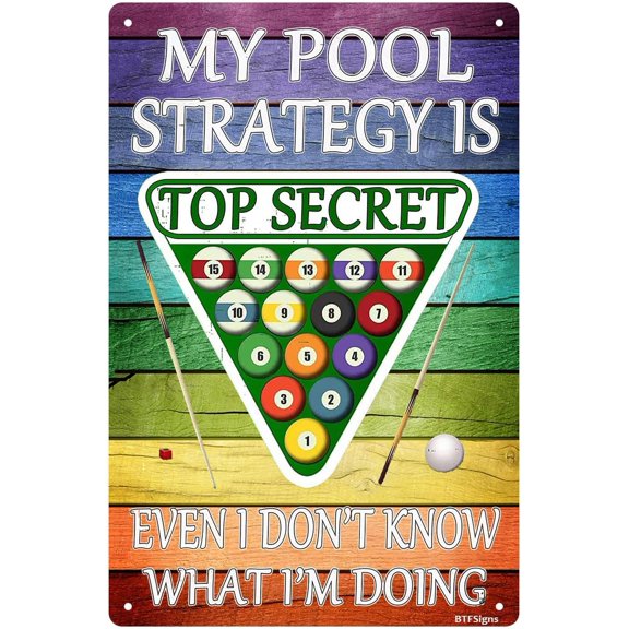 Billiards Tin Sign Funny Pool Table Sign Novelty Wall Art Decoration Humorous Metal Sign 8x12 inch
