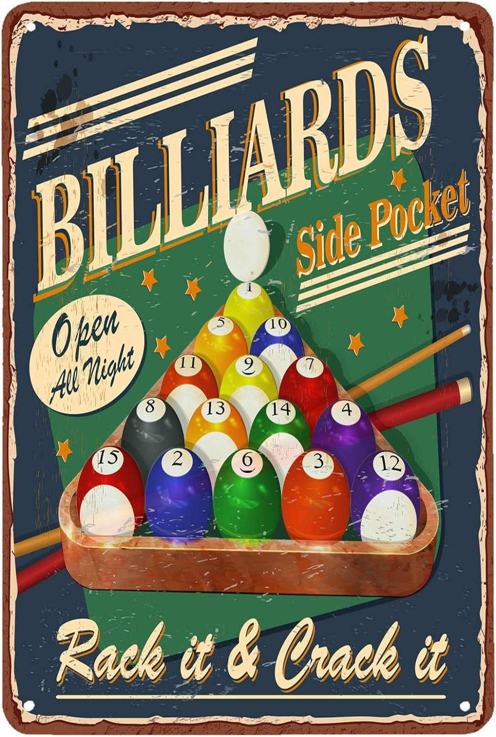 Billiards Tin Sign, Vintage Billiards Poster Side Pocket Tin Signs for ...