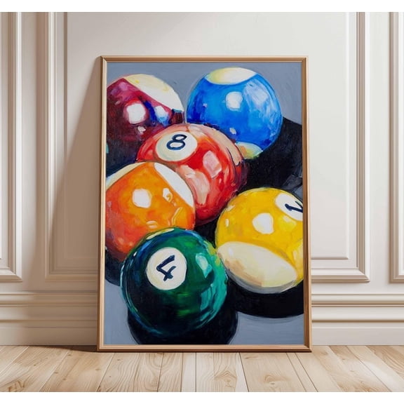 Billiards Wall Art Print Colorful Pool Balls Painting for Game Room Bar or Man Cave Decor