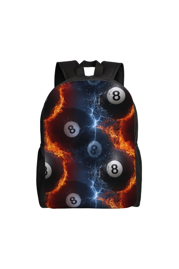 Billiards balls in fire and ice Backpack with 15 Inch Laptop Compartment,Water-Resistant Daypack, Large Capacity Backpack with Adjustable Breathable Shoulder Straps for Daily Use Travel Gym