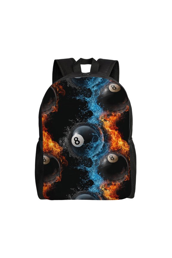 Billiards balls in fire and water Backpack with 15 Inch Laptop Compartment,Water-Resistant Daypack, Large Capacity Backpack with Adjustable Breathable Shoulder Straps for Daily Use Travel Gym
