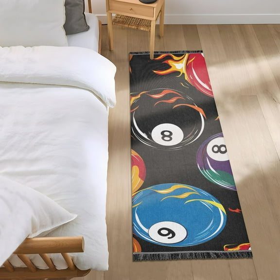 Billiards with Flame Bedside Runner Rug 2'x 6' Non Slip Carpet Floor Mat Area Rug